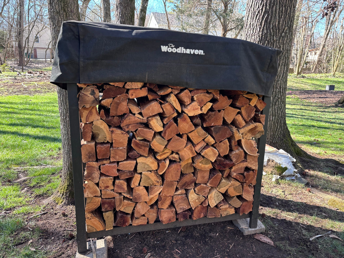 A covered rack under a tree in the spring